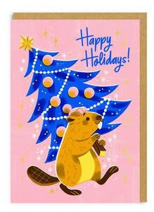 Vianočné prianie Happy Holidays Beaver