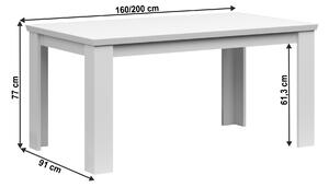 KONDELA Rozkladací jedálenský stôl, biela, 160-200x91 cm, ARYAN