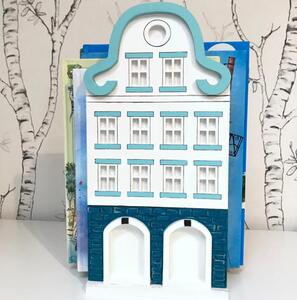 Makuto Art Drevený stojan na knižky s motívom DOMČEKA Zvoľte farbu: Modro-biela