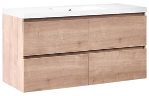 Závesná kúpeľňová skrinka na stenu biela MDF 120 x 49 cm s 2 zásuvkami a umývadlom