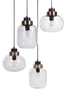 Závesná lampa svetlosivá čierna sklo železo 4 priehľadné tienidlá moderný štýl obývačka jedáleň