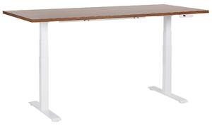 Výškovo nastaviteľný písací stôl tmavé drevo biely oceľový rám 180 x 80 cm elektrické nastavenie výšky moderná kancelária