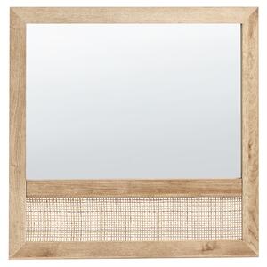 Nástenné zrkadlo svetlé drevo drevotrieska ratan 60 x 60 cm štvorcové dekoratívne škandinávsky boho dizajn