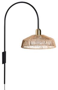 Nástenná lampa prírodná papierový výplet čierna kovová základňa ručná výroba boho štýl obývacia izba spálňa