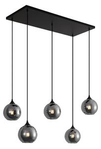 Art Deco závesná lampa čierna s dymovým sklom 5-svetiel - Wallace