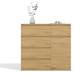 KOMODA 1D5S Skriňa s 1 dverami a 5 zásuvkami do obývačky, spálne alebo izby, dub ARTISAN