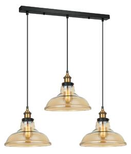 Italux závesné stropné svietidlo Hubert 3x40W | E27 - čierna, zlatá, jantárové sklo