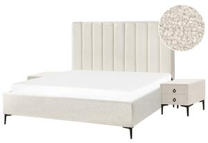 Sada nábytku do spálne krémová biela buklé čalúnenie posteľ s úložným priestorom 180 x 200 cm lamelový rošt 2 nočné stolíky moderný štýl