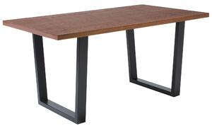 Jedálenský stôl tmavý orech čierna MDF kov 160 x 90 cm obdĺžnikový tvar pre 6 osôb moderný industriálny štýl kuchyňa jedáleň