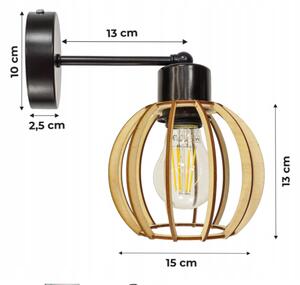 BERGE Nástenná lampa - kinkiet - E27 - drevená guľa malá - čierna