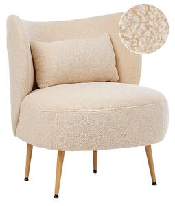 Kreslo béžové buklé čalúnenie svetlé drevené nohy zaoblené operadlo retro glamour art deco štýl obývačka spálňa