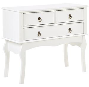 Konzolový stolík biely MDF materiál 91 x 35 x 75 cm 3 zásuvky nábytok do predsiene retro dizajn