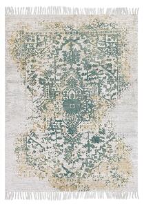 Koberec béžový a zelený viskózový 140 x 200 cm orientálny vzor vintage dizajn obývacia izba spálňa