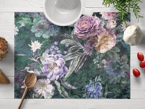 Biante Dekoračné prestieranie na stôl BM-010 Veľké fialové kvety na tmavo zelenom 30x40 cm