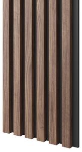 Akustický panel, podklad čierna MDF doska, úzka lamela, dyha americký orech, 30x275 cm