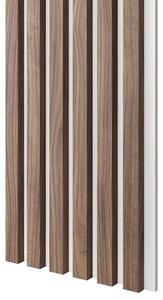 Akustický panel, podklad biela MDF doska, úzka lamela, dyha americký orech, 30x275 cm