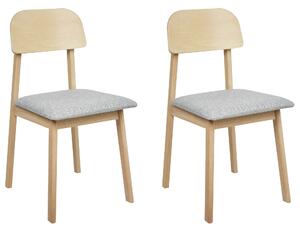 Sada 2 jedálenských stoličiek svetlé drevo svetlosivá kaučukové drevo polyester drevený rám bez podrúčok moderný retro štýl kuchyňa jedáleň