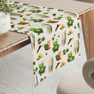 Biante Detský bavlnený behúň na stôl Sandra SA-609 Žabky a slimáky na bielom 20x120 cm