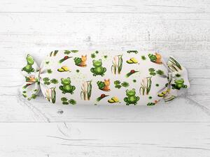 Biante Detský vankúš valec bonbon Sandra SA-609 Žabky a slimáky na bielom 15x40 cm