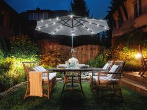 Záhradný slnečník sivý s LED svetlom ø 266 x 240 cm hliníková tyč s kľukovým mechanizmom vonkajší slnečník