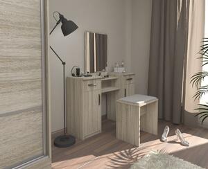 Sestava taburet + toaletní stolek Lushe se zrcadlem Dub bílý monaco