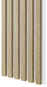 Akustický panel, podklad biela MDF doska, úzka lamela, Európsky dub, 30x275 cm