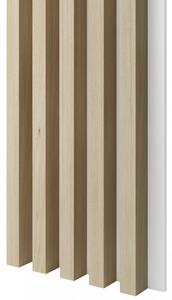 Akustický panel, podklad biela MDF doska, široká lamela, dub bielený, 30x275 cm