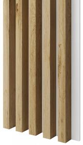 Akustický panel, podklad biela MDF doska, široká lamela, dub Wotan, 30x275 cm