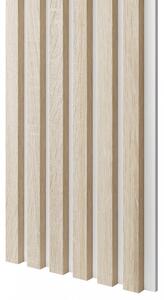 Akustický panel, podklad biela MDF doska, úzka lamela, dub Sonoma, 30x275 cm