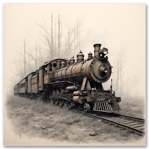 Zabudnutá parná lokomotíva – Nostalgický obraz s vintage atmosférou 20x20cm