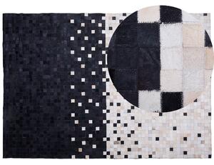 Kožený koberec čierny a béžový 160 x 230 cm pravá hovädzia koža patchworkový moderný vzorovaný