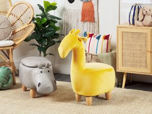 Taburetka v tvare žirafy žltá zamatová s drevenými nohami taburet pre deti