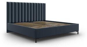 Tmavomodrá čalúnená dvojlôžková posteľ s úložným priestorom s roštom 140x200 cm Casey – Mazzini Beds