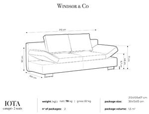 Šedá Dvojmiestna rozkladacia pohovka Selene 210 × 100 × 86 cm WINDSOR & CO