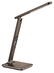 Solight LED stolná lampička s displejom, 9W, koža, hnedá, voľba teploty svetla