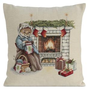 VIANOČNÁ GOBELÍNOVÁ DEKORAČNÁ OBLIEČKA NA VANKÚŠ MERRY3 45X45 CM VZOROVANÁ