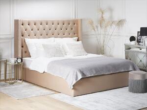 Manželská posteľ 160 cm LUBECK (polyester) (béžová) (s roštom). Vlastná spoľahlivá doprava až k Vám domov. 1018570