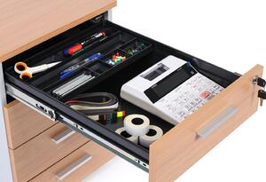 Kancelársky mobilný kontajner na závesné zložky PRIMO WHITE, 3 zásuvky, biela/breza