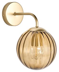 Nástenná lampa tmavohnedá a zlatá sklenená kovová guľaté tienidlo osvetlenie do spálne obývačky retro art deco