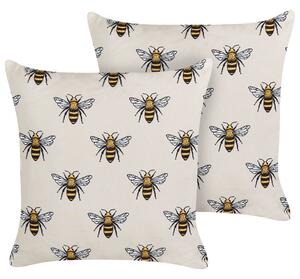 Sada 2 záhradných vankúšov béžová polyester vzor včiel 45 x 45 cm štvorcový moderný štýl vonkajšia terasa vodoodolná
