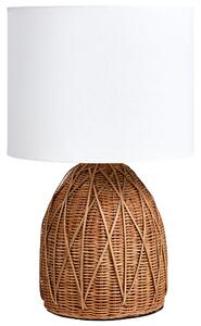 Stolná lampa prírodná ratanový podstavec biele látkové tienidlo boho japandi prímorský štýl obývačka spálňa