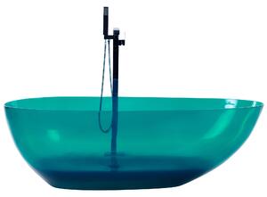Voľne stojaca vaňa priehľadná modrozelená z materiálu solid surface 169 x 78 cm oválne pre jednu osobu moderný dizajn