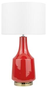 Stolná lampa červená biela keramický podstavec 60 cm látkové tienidlo okrúhly tvar nočná lampa moderný retro štýl obývačka spálňa