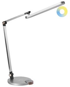 Stolná lampa sivá syntetický materiál 3 režimy teploty svetla plynulý stmievač bezdrôtová nabíjačka nastaviteľné tienidlo kancelária