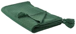 Deka zelená bavlnená 200 x 220 cm posteľná prikrývka so strapcami spálňa doplnky