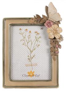 Hnedý fotorámik s kvetmi a motýlikom - 18*3*26 cm / 13*18 cm - Clayre & Eef