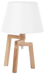 Stolná lampa s bielym látkovým tienidlom zo svetlého dreva s 3 nohami moderný štýl obývačka spálňa