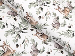 Biante Detský bavlnený oválny obrus Sandra SA-455 Srnčekovia zajačikovia a veveričky na bielom 50x100 cm