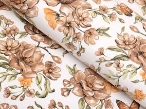 Biante Bavlnené posteľné obliečky Sandra SA-458 Hnedé kvety magnólie s motýlikmi na bielom Jednolôžko 140x200 a 70x90 cm