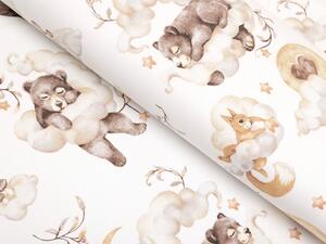 Biante Detské bavlnené posteľné obliečky Sandra SA-456 Medvedíkovia zajačikovia a veveričky v oblakoch na bielom Jednolôžko 140x200 a 70x90 cm